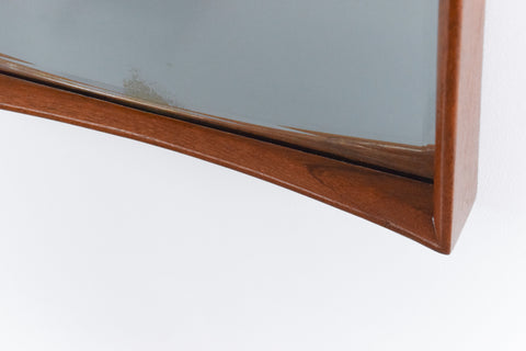Vintage Long Danish Teak Mirror with Curved Concave Frame