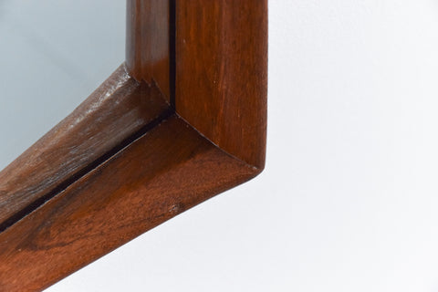 Vintage Long Danish Teak Mirror with Curved Concave Frame