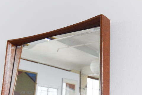 Vintage Long Danish Teak Mirror with Curved Concave Frame