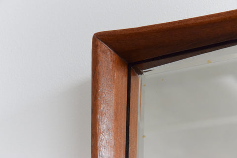 Vintage Long Danish Teak Mirror with Curved Concave Frame