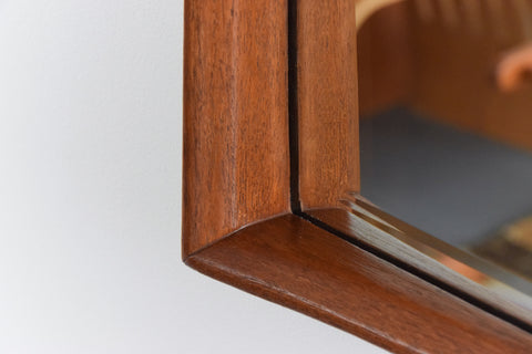 Vintage Long Danish Teak Mirror with Curved Concave Frame