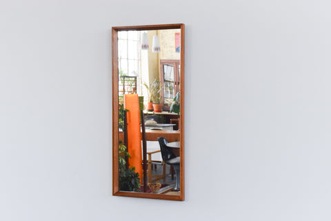 Vintage Long Teak Framed Wall Mirror