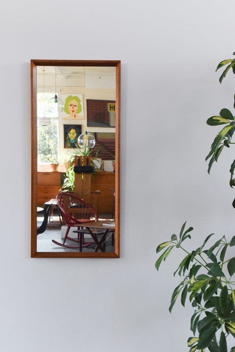 Vintage Long Teak Framed Wall Mirror
