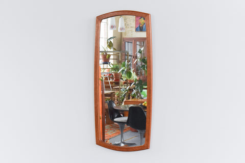 Vintage Long Teak Mirror with Curved Frame