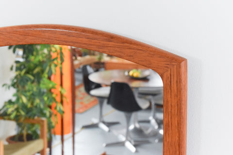 Vintage Long Teak Mirror with Curved Frame