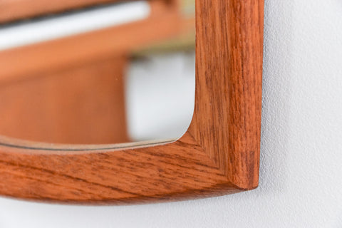 Vintage Long Teak Mirror with Curved Frame