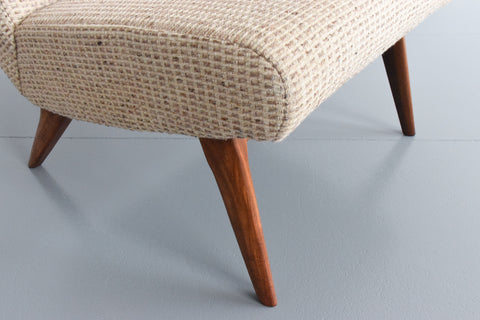 Vintage Low Lounge Chair in Textured Wool Fabric