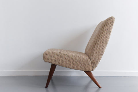 Vintage Low Lounge Chair in Textured Wool Fabric