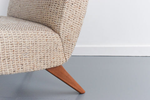Vintage Low Lounge Chair in Textured Wool Fabric
