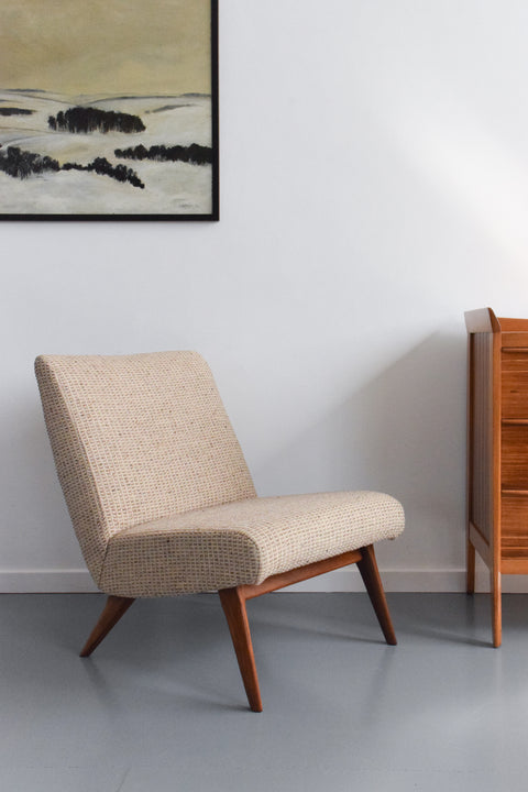 Vintage Low Lounge Chair in Textured Wool Fabric