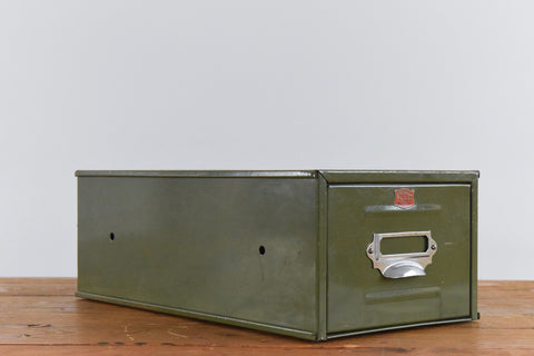 Vintage Green Metal Filing Box Single Drawer Veteran Series