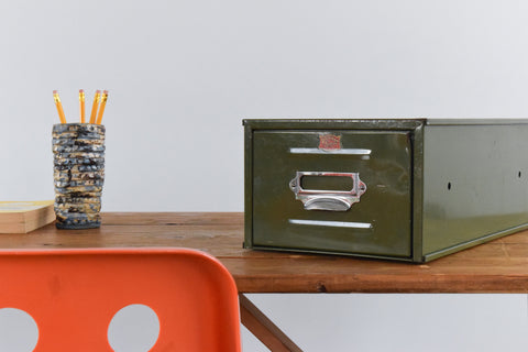 Vintage Green Metal Filing Box Single Drawer Veteran Series