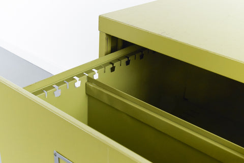 Vintage Metal Two Drawer Filing Cabinet in Avocado Green