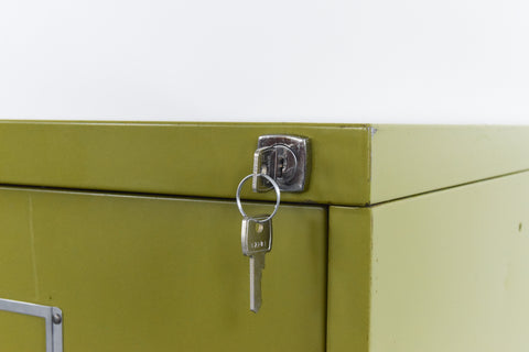 Vintage Metal Two Drawer Filing Cabinet in Avocado Green