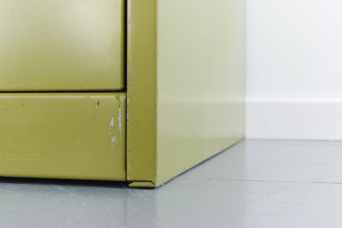 Vintage Metal Two Drawer Filing Cabinet in Avocado Green