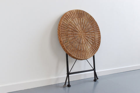 Vintage Metal and Wicker Rattan Folding Side / End Table