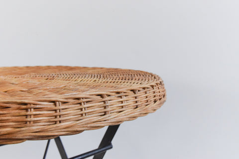 Vintage Metal and Wicker Rattan Folding Side / End Table
