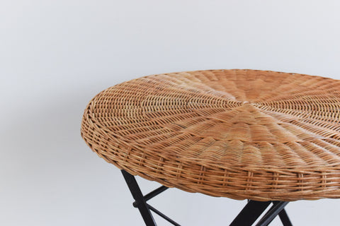Vintage Metal and Wicker Rattan Folding Side / End Table