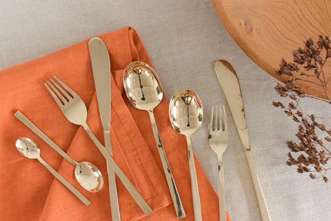 Vintage 1950s 32 Piece Gold Cutlery Set in the Manner of Scanline by Sigvard Bernadotte