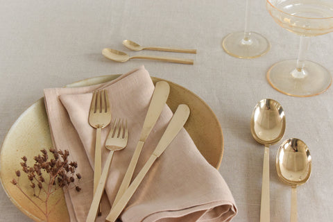 Vintage 1950s 48 Piece Gold Cutlery Set in the Manner of Scanline by Sigvard Bernadotte
