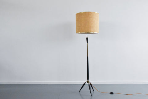 Vintage Mid Century Modern 1950s Tripod Standing Lamp and Shade