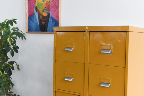 Vintage Mustard 10 Drawer Metal Filing Cabinet by Art Metal