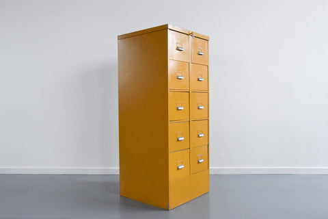 Vintage Mustard 10 Drawer Metal Filing Cabinet by Art Metal