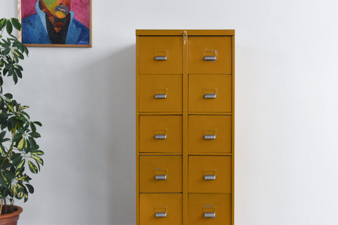 Vintage Mustard 10 Drawer Metal Filing Cabinet by Art Metal