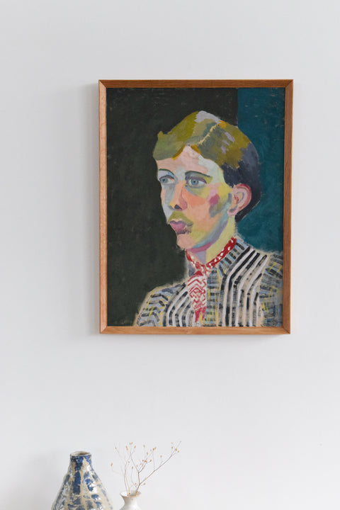 Vintage Oil on Board Portrait Painting by Artist Audrey Harling