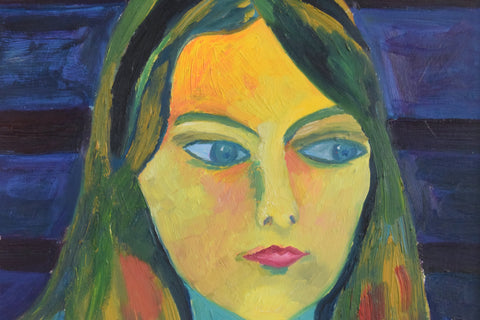 Vintage Oil on Board Portrati Painting of a Young Female by Artist Audrey Harling