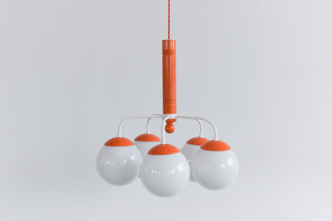 Vintage Orange and White Opaline Glass Chandelier