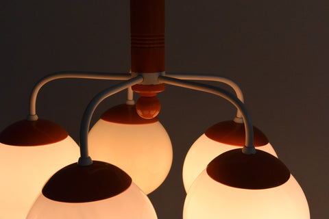 Vintage Orange and White Opaline Glass Chandelier