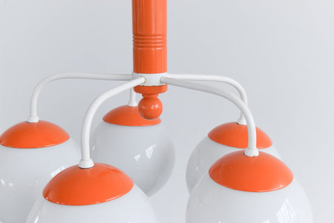 Vintage Orange and White Opaline Glass Chandelier