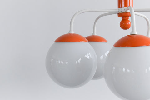 Vintage Orange and White Opaline Glass Chandelier