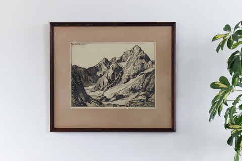 Vintage Original 1920s Framed Etching by Francis Sydney Unwin