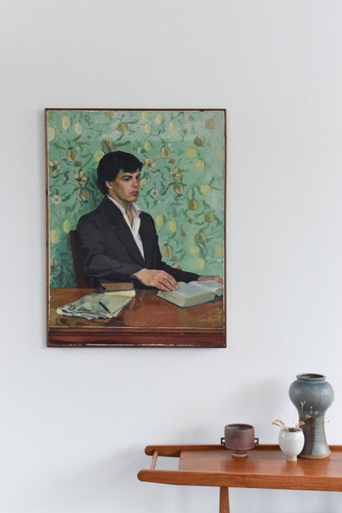 Vintage Original 1980s Oil on Canvas Portrait Painting