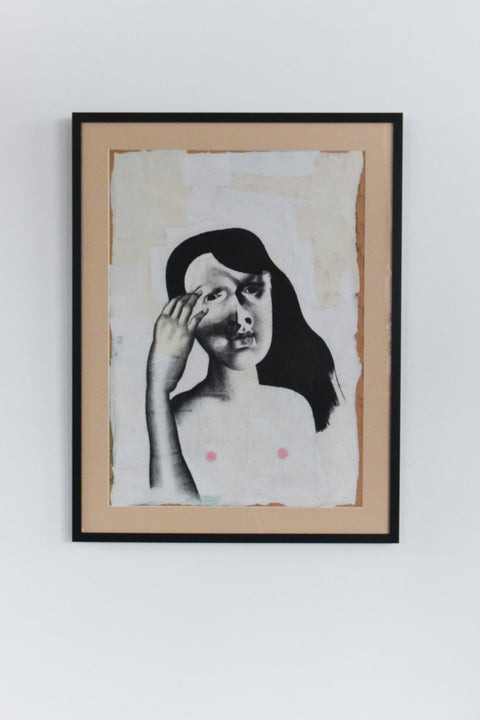 Vintage Original 1987 Mixed Media Nude Female Portrait Drawing by Artist Robert Arthur Bramwell