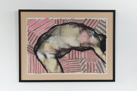 Vintage Original 1987 Mixed Media Nude Male Life Drawing by Artist Robert Arthur Bramwell