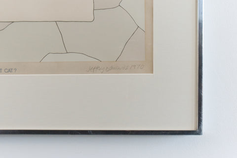 Vintage Original Screen Print by Jeffery Edwards Dated 1970 Titled 'Where Is That Cat'
