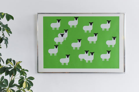 Vintage Original Screen Print by Nicholas Monro Dated 1970 Titled 'Sheep'
