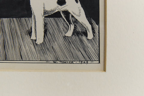 Vintage Pen and Ink Drawing of Fox Terrier Dogs Signed W. Towler 1929