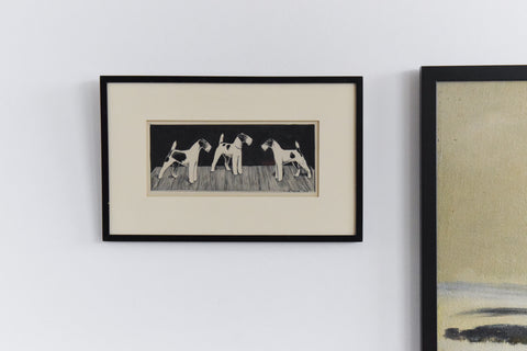 Vintage Pen and Ink Drawing of Fox Terrier Dogs Signed W. Towler 1929