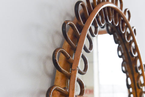 Vintage Oval Bamboo Franco Albini Style Mirror