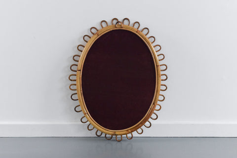 Vintage Oval Bamboo Franco Albini Style Mirror