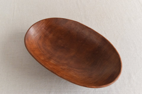 Vintage Rustic Mid-Century Wooden Oval Bowl