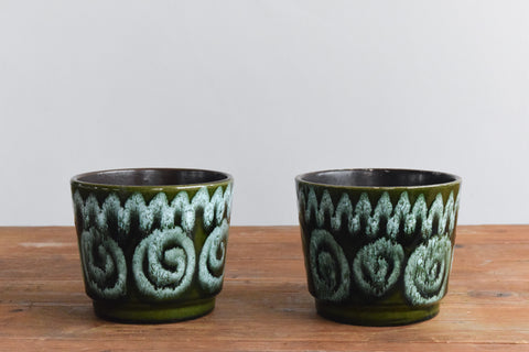 Vintage Pair of Green West German Plant Pots