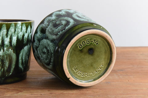 Vintage Pair of Green West German Plant Pots