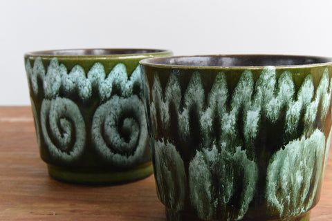 Vintage Pair of Green West German Plant Pots