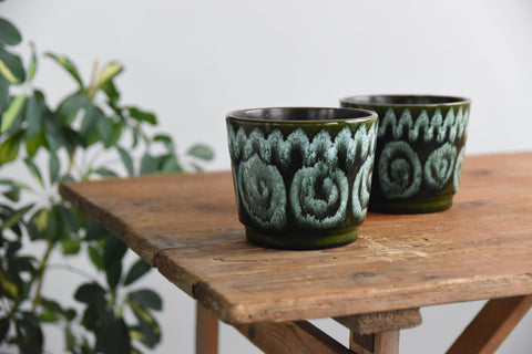 Vintage Pair of Green West German Plant Pots