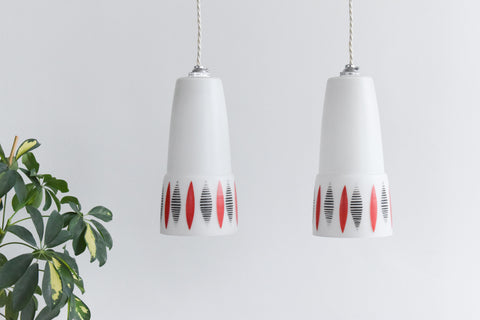 Vintage Pair of 1950s Patterned Glass Pendant Light Shades